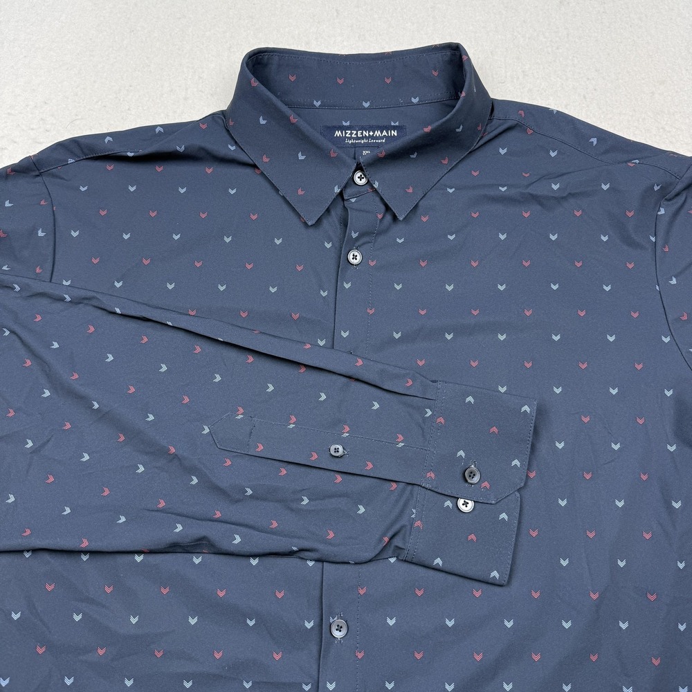 Mizzen+Main Lightweight Leeward Shirt Mens 2XL Blue Geometric Stretch Dress